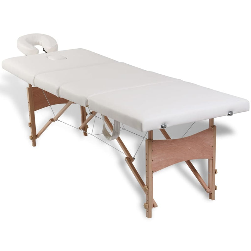 Load image into Gallery viewer, Vidaxl inklapbare massagetafel 4 zones met houten frame (creme)