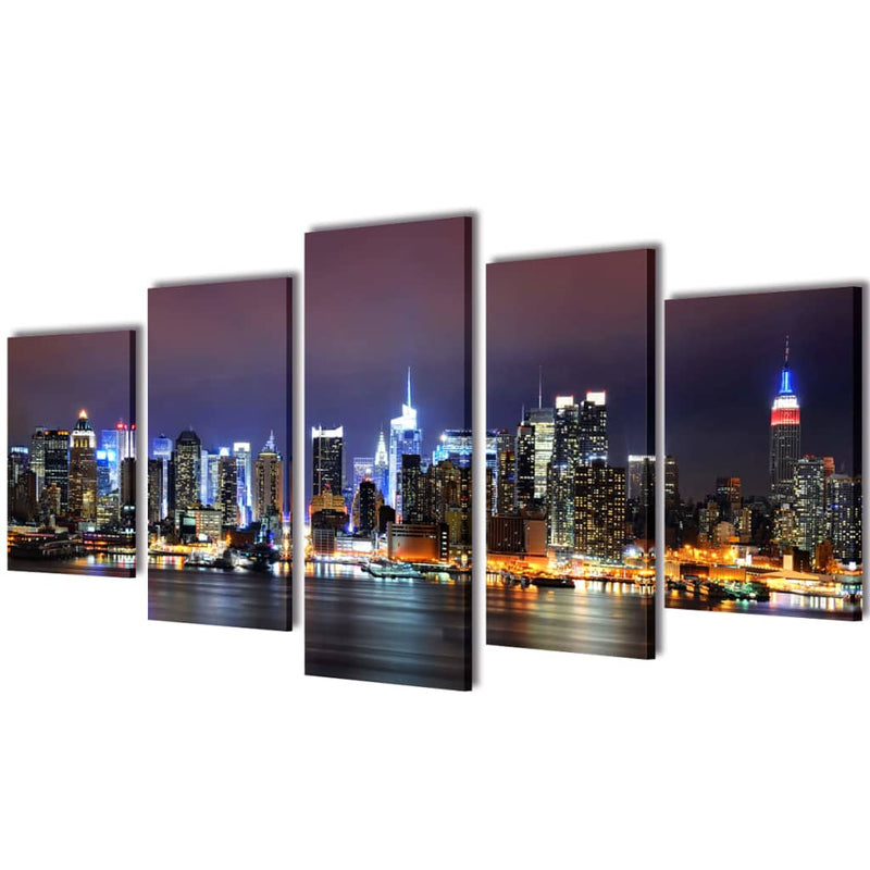 Load image into Gallery viewer, Vidaxl canvas muurdruk set kleurrijke new york skyline 200 x 100 cm