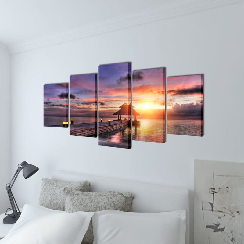Load image into Gallery viewer, Vidaxl canvas muurdruk set zandstrand met paviljoen 200 x 100 cm