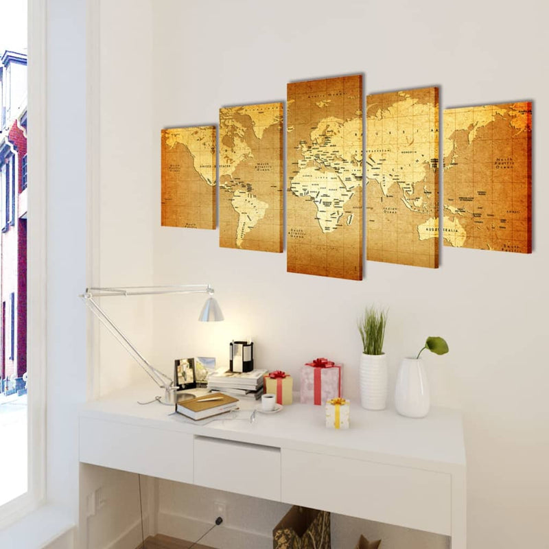 Load image into Gallery viewer, Vidaxl canvas muurdruk print set wereldkaart 100 x 50 cm