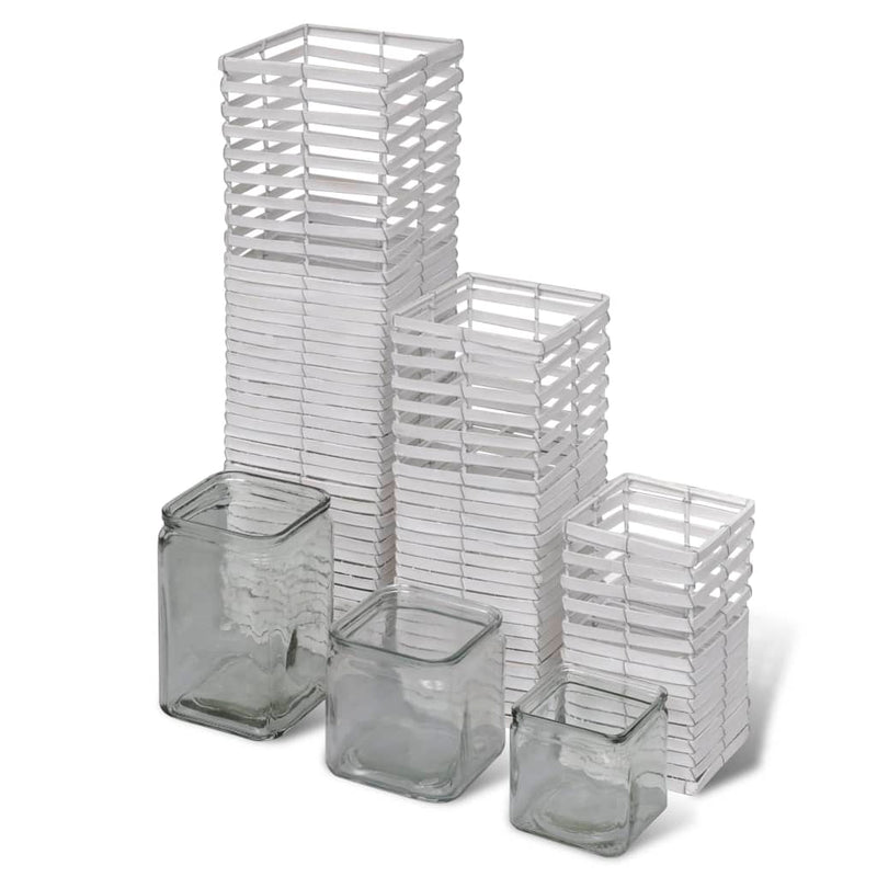 Load image into Gallery viewer, Vidaxl kaarsenhouder gewoven handgemaakt 3 stuks wit