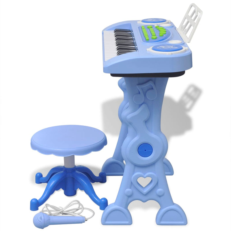 Load image into Gallery viewer, VidaXL Speelgoedkeyboard met krukje microfoon en 37 toetsen blauw