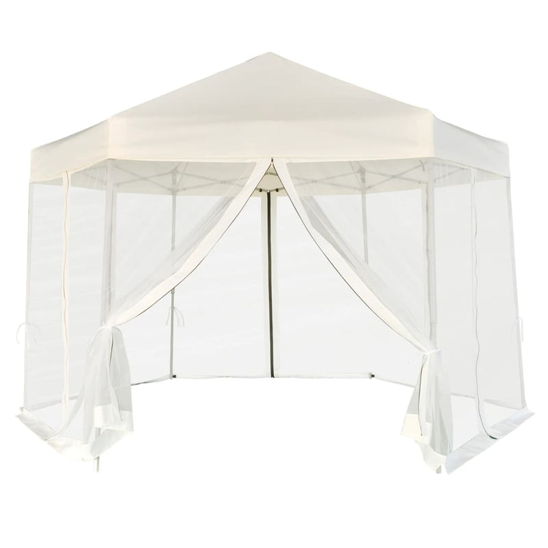 Load image into Gallery viewer, Vidaxl partytent pop-up zeshoekig met 6 zijwanden 3,6x3,1 m crèmewit