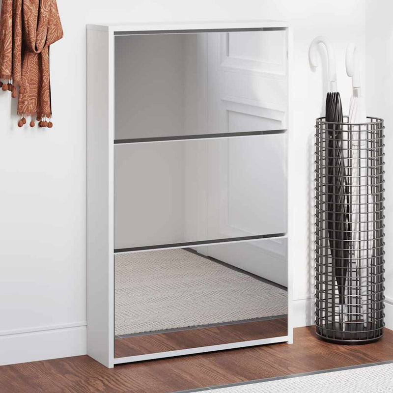 Load image into Gallery viewer, Vidaxl schoenenkast drielaags met spiegel 63x17x102,5 cm wit