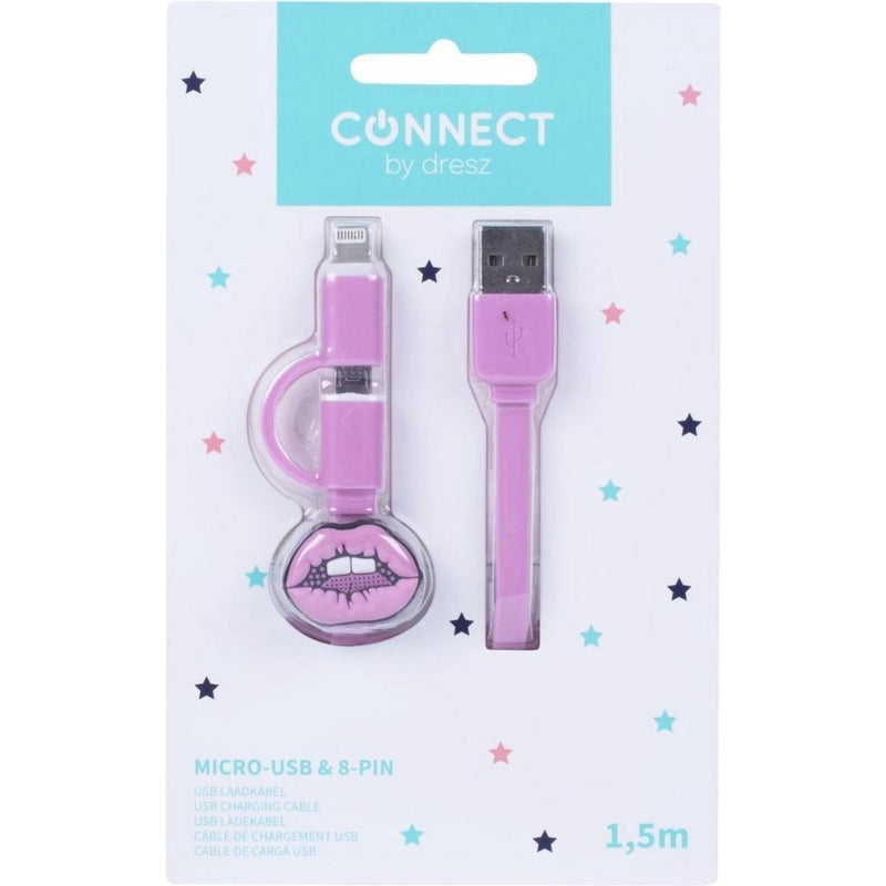 Load image into Gallery viewer, Kangaro k-58191006 dresz 2in1 micro-usb laadkabel + pin lippen roze