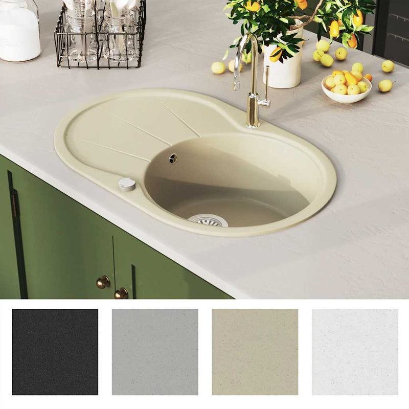 Load image into Gallery viewer, Vidaxl gootsteen enkele bak ovaal graniet beige