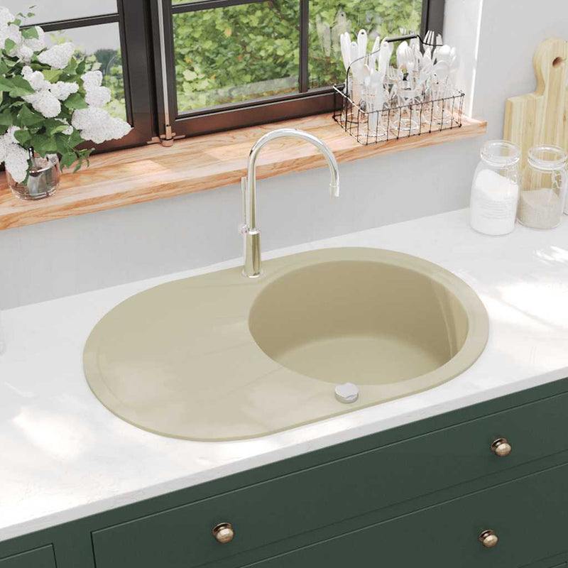 Load image into Gallery viewer, Vidaxl gootsteen enkele bak ovaal graniet beige