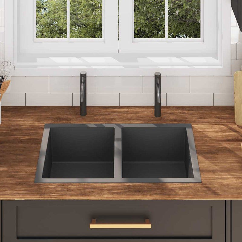 Load image into Gallery viewer, Vidaxl gootsteen handgemaakt roestvrij staal zwart