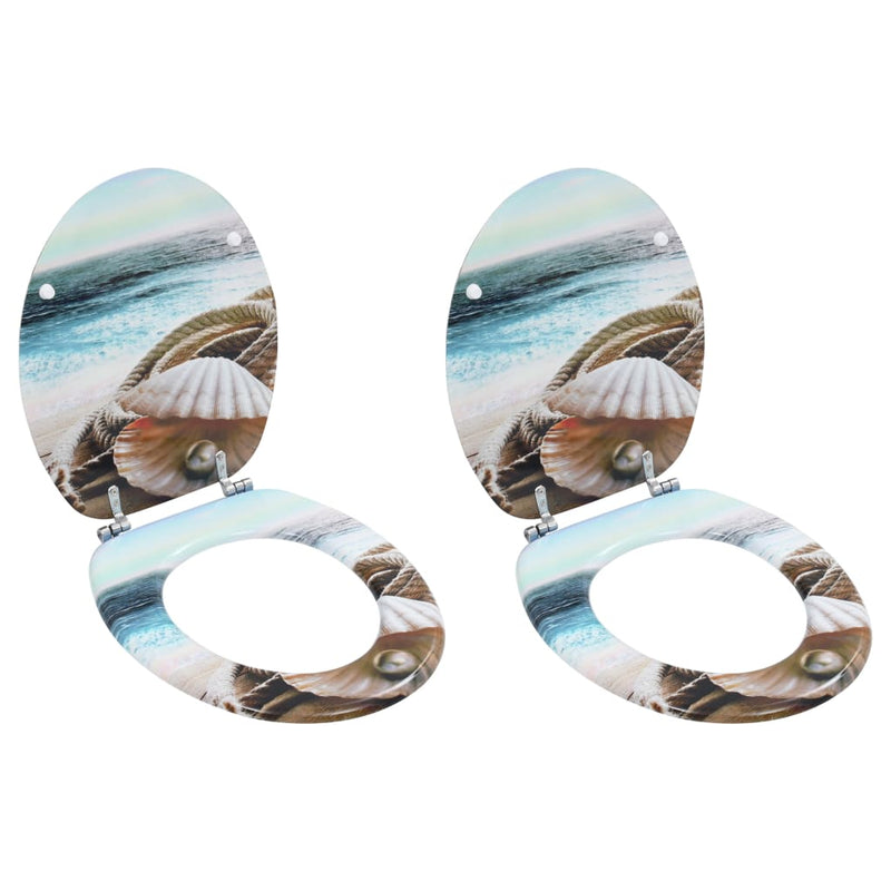 Load image into Gallery viewer, VidaXL Toiletbrillen 2 st met deksels schelpontwerp MDF