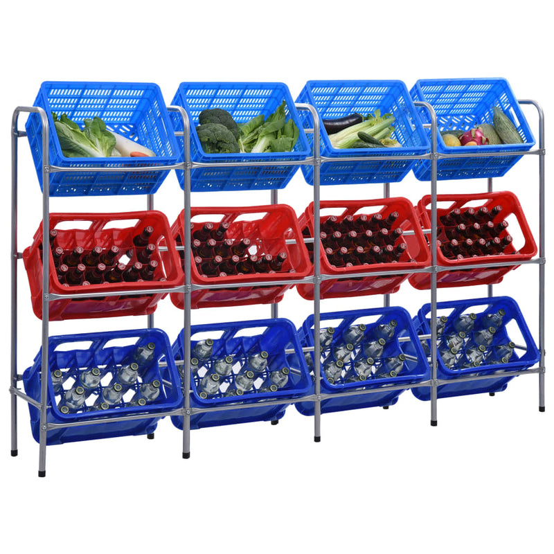 Load image into Gallery viewer, Vidaxl opbergrek voor 12 kratten 190x33x116 cm staal zilverkleurig