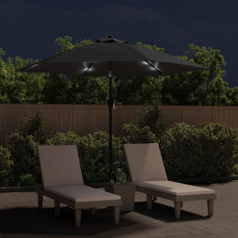 Load image into Gallery viewer, Vidaxl parasol met led-verlichting en stalen paal 300 cm zwart