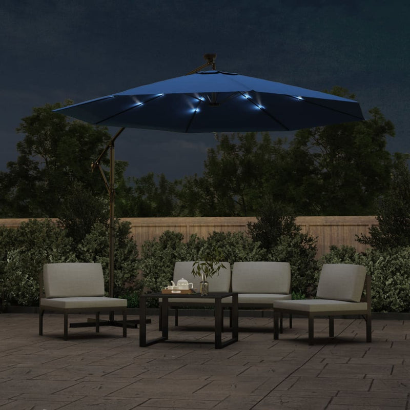 Load image into Gallery viewer, Vidaxl zweefparasol met led en stalen paal 300 cm azuurblauw