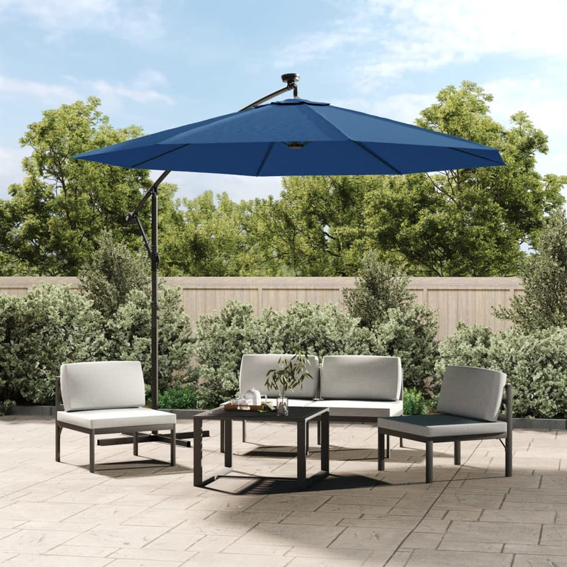 Load image into Gallery viewer, Vidaxl zweefparasol met led en stalen paal 300 cm azuurblauw
