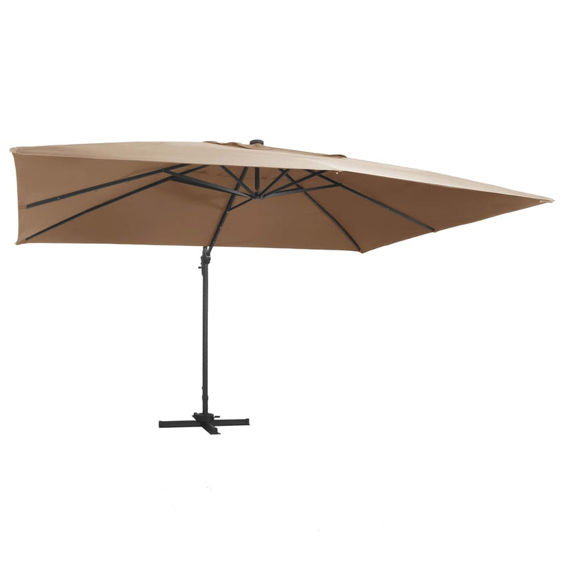 Afbeelding laden in galerijviewer, Vidaxl zweefparasol met led en aluminium paal 400x300 cm taupe