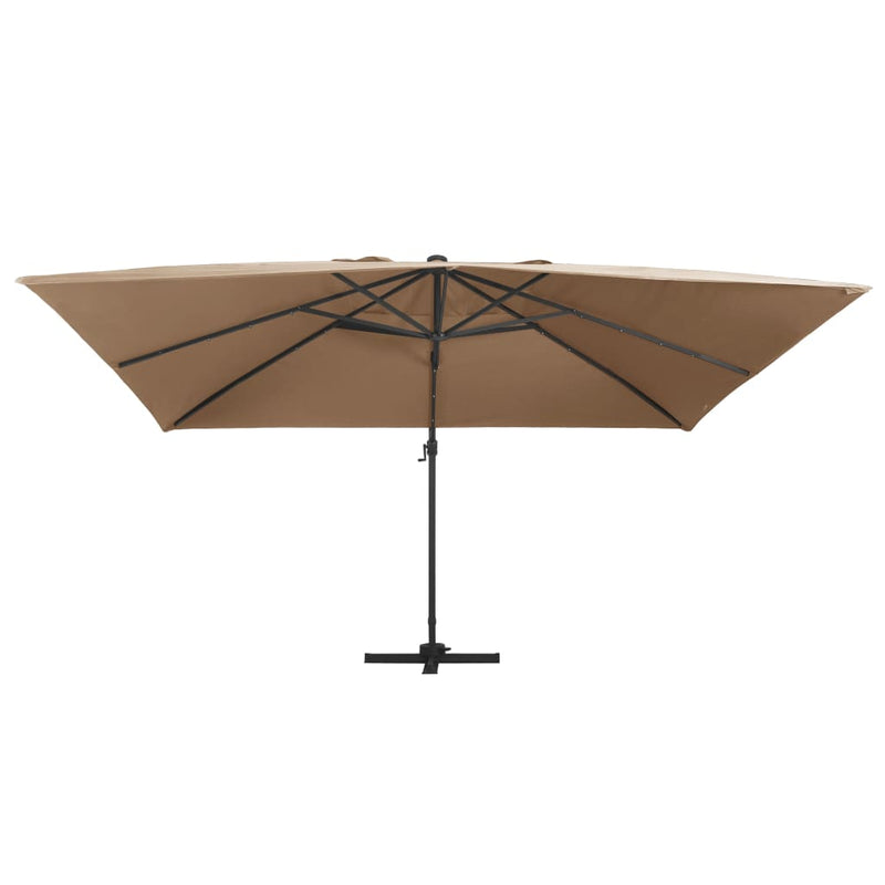 Afbeelding laden in galerijviewer, Vidaxl zweefparasol met led en aluminium paal 400x300 cm taupe