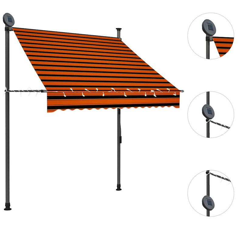 Load image into Gallery viewer, Vidaxl luifel handmatig uitschuifbaar met led 150 cm oranje en bruin