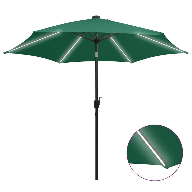 Load image into Gallery viewer, Vidaxl parasol met led-verlichting en aluminium paal 300 cm groen