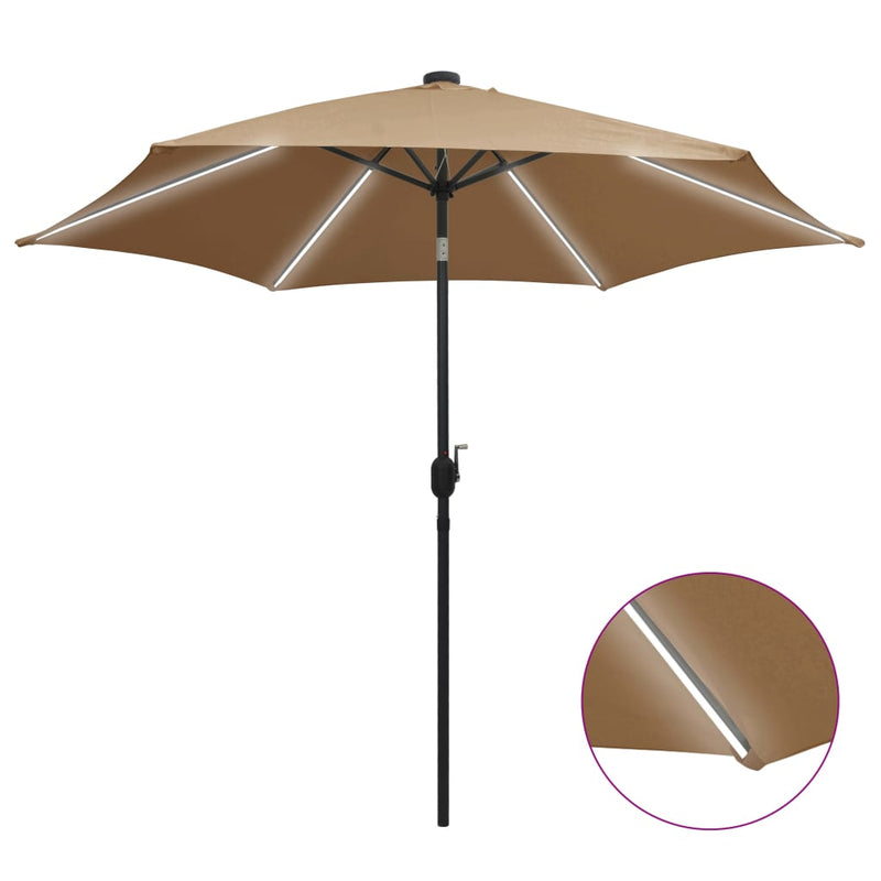 Load image into Gallery viewer, Vidaxl parasol met led-verlichting en aluminium paal 300 cm taupe