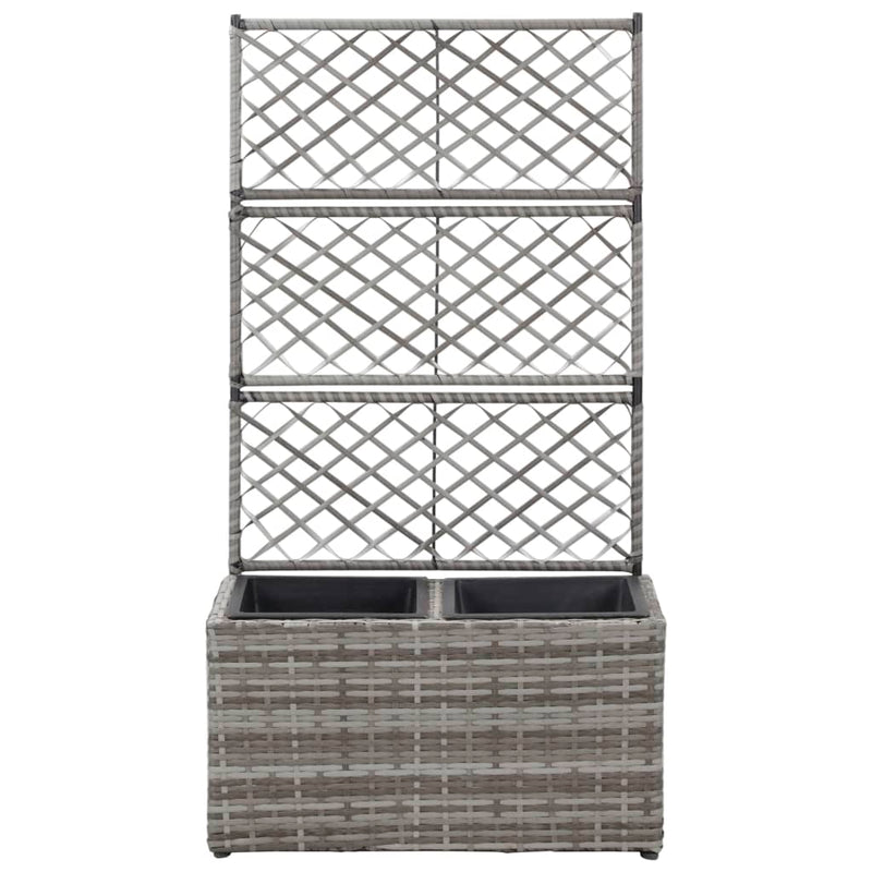 Load image into Gallery viewer, Vidaxl latwerkplantenbak verhoogd met potten 58x30x107 cm rattan grijs