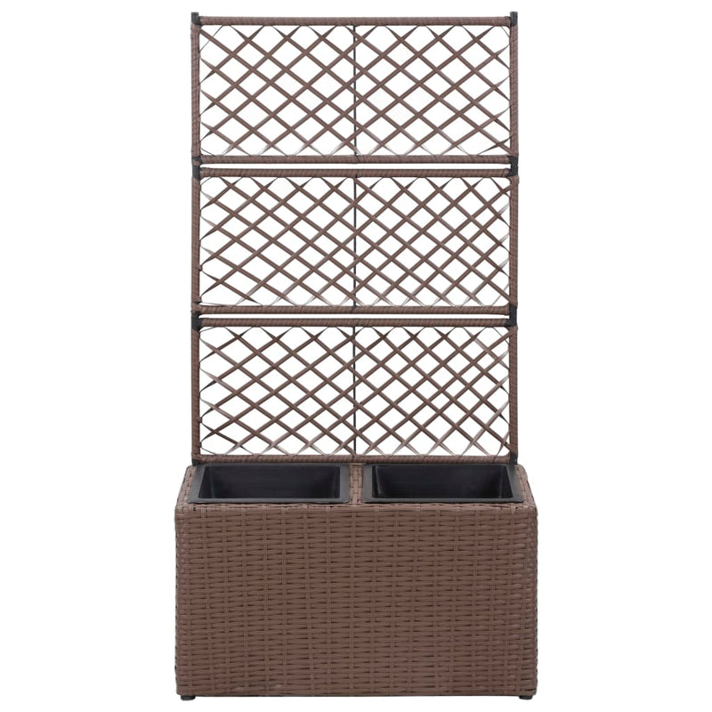 Afbeelding laden in galerijviewer, Vidaxl latwerkplantenbak verhoogd met potten 58x30x107 cm rattan bruin