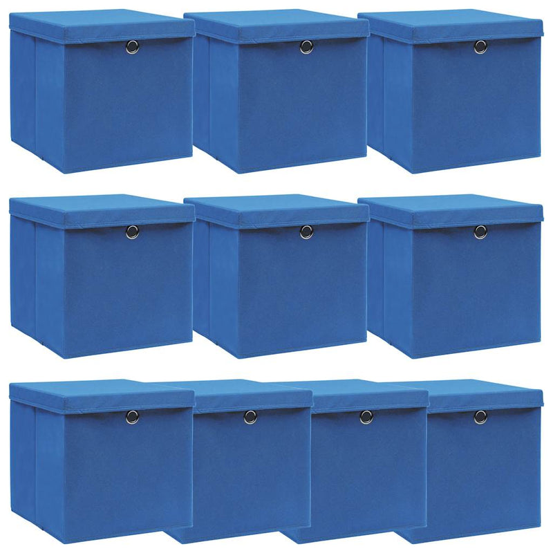 Load image into Gallery viewer, Vidaxl opbergboxen met deksel 10 st 32x32x32 cm stof blauw