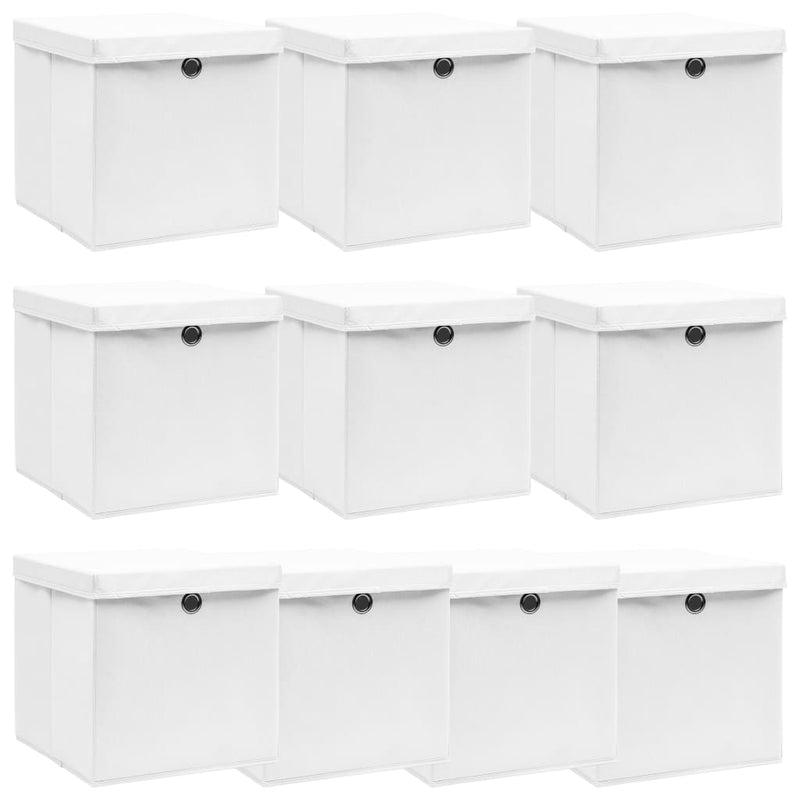 Load image into Gallery viewer, Vidaxl opbergboxen met deksel 10 st 32x32x32 cm stof wit