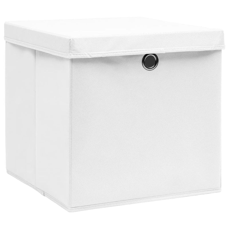 Load image into Gallery viewer, Vidaxl opbergboxen met deksel 10 st 32x32x32 cm stof wit
