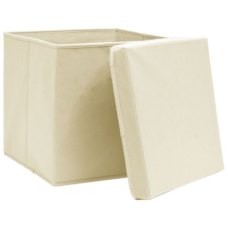 Load image into Gallery viewer, Vidaxl opbergboxen met deksel 4 st 32x32x32 cm stof crèmekleurig