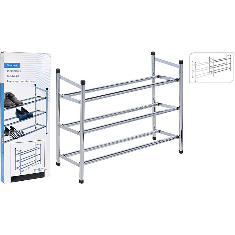 Afbeelding laden in galerijviewer, Basic Uitschuifbaar Schoenenrek 3-Laags RVS 61,5-115x50 cm