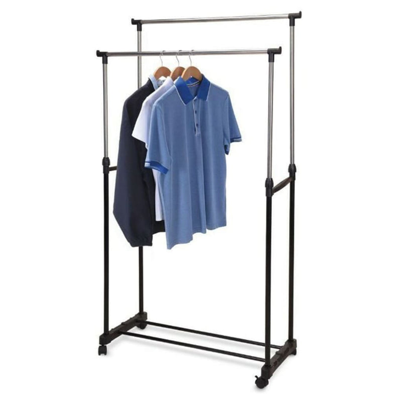 Load image into Gallery viewer, Storage solutions kledingrek met wielen dubbel 80x42x(90-160) cm