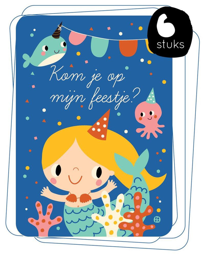 Load image into Gallery viewer, Uitnodiging: 6 kaarten zeemeermin.