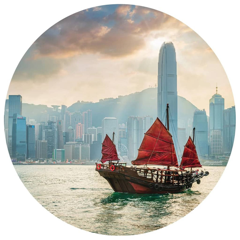 Load image into Gallery viewer, WallArt WallArt Behangcirkel Skyline with Junk Boat 142,5 cm