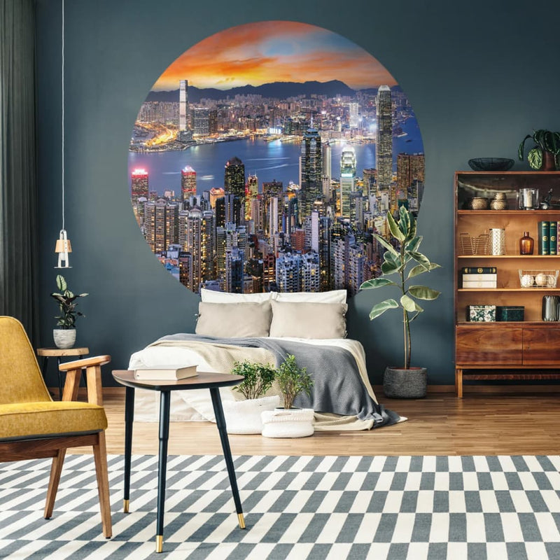 Load image into Gallery viewer, WallArt WallArt Behangcirkel Skyline by Night 142,5 cm