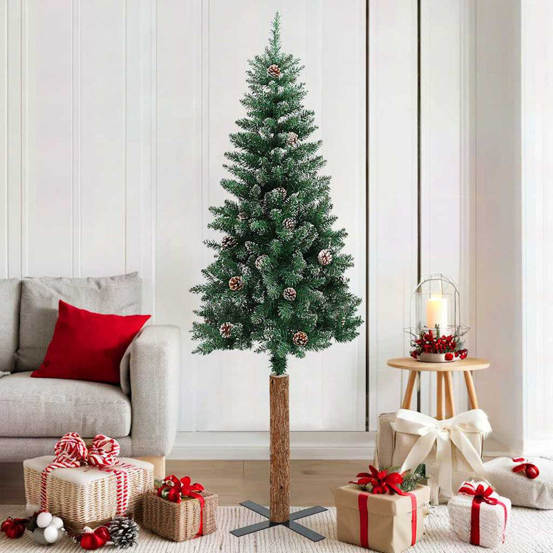 Afbeelding laden in galerijviewer, Vidaxl kerstboom met echt hout en sneeuw smal 180 cm groen