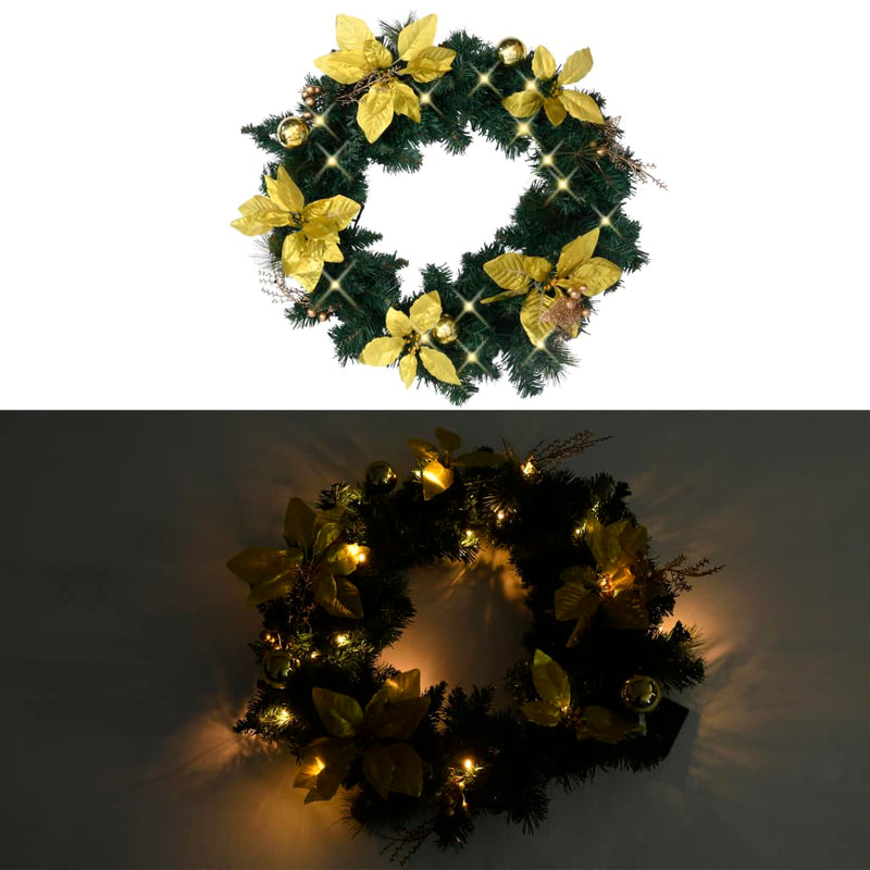 Load image into Gallery viewer, Vidaxl kerstkrans met led lampjes 60 cm pvc groen