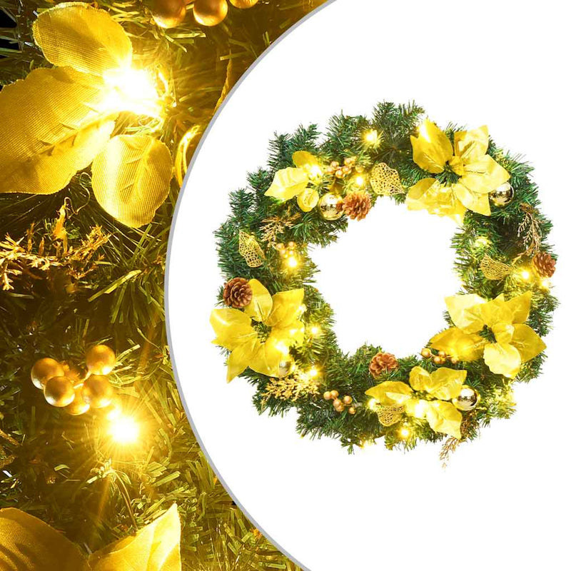 Afbeelding laden in galerijviewer, Vidaxl kerstkrans met led-verlichting groen 60 cm pvc