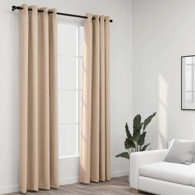 Load image into Gallery viewer, Vidaxl gordijnen linnen-look verduisterend ogen 2 st 140x225 cm beige