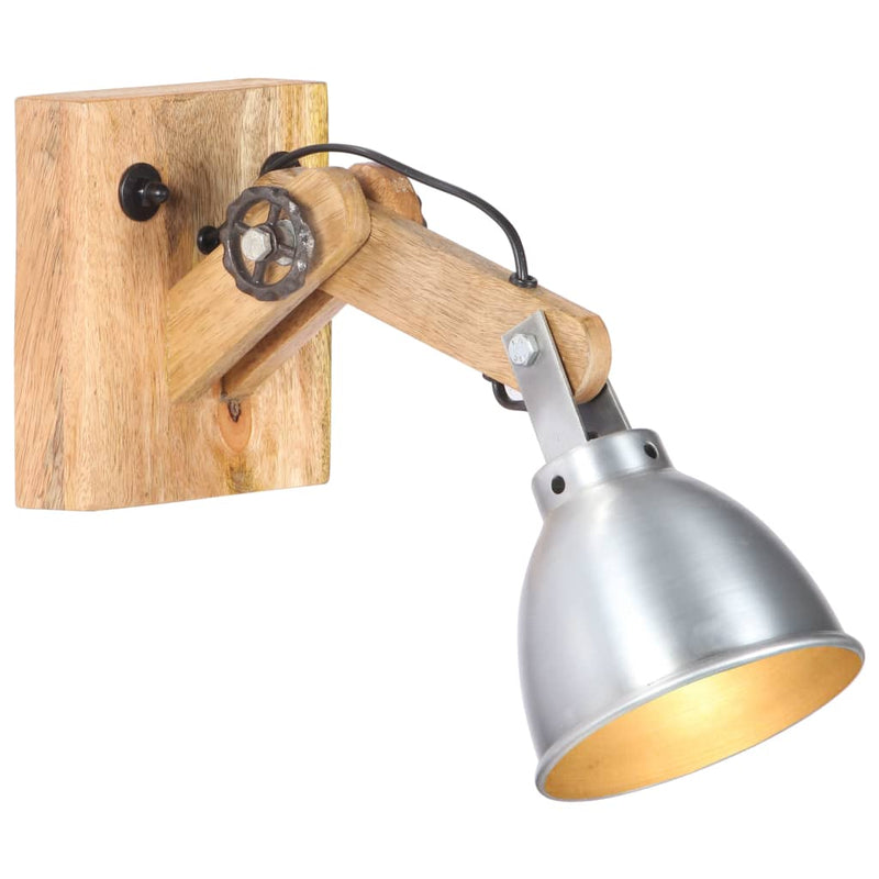 Load image into Gallery viewer, Vidaxl wandlamp e27 massief mangohout en ijzer zilverkleurig