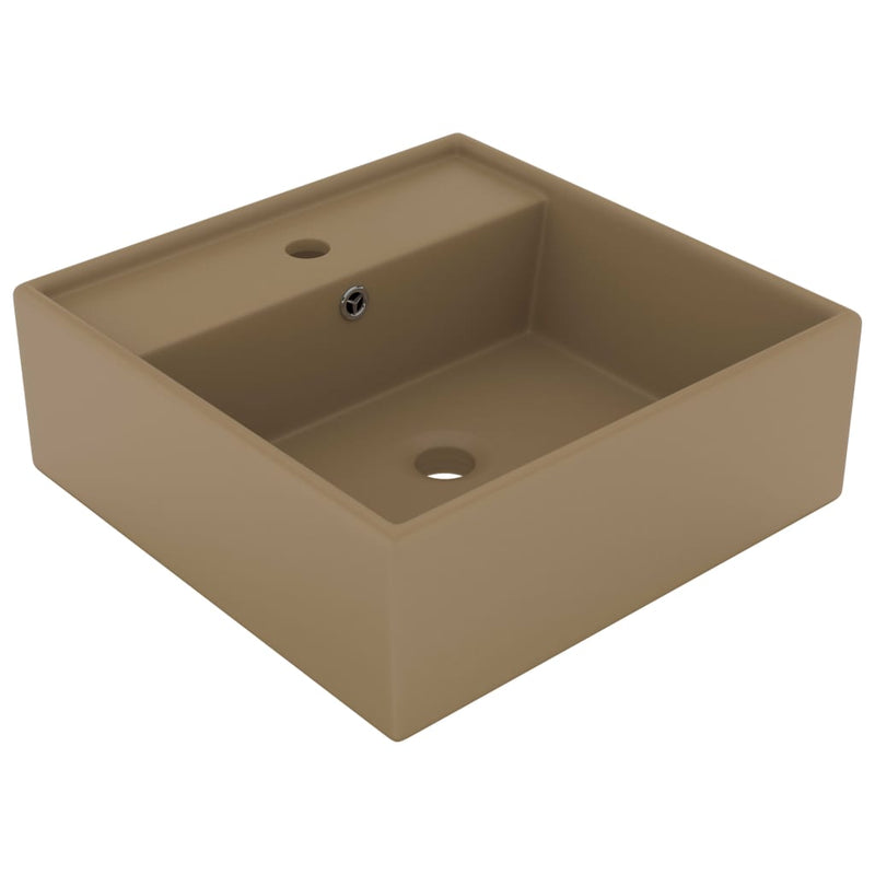 Load image into Gallery viewer, Vidaxl wastafel met overloop vierkant 41x41 cm keramiek matcrème