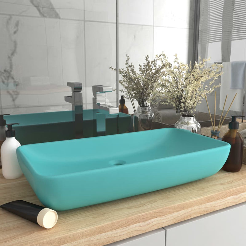 Load image into Gallery viewer, Vidaxl wastafel rechthoekig 71x38 cm keramiek mat lichtgroen