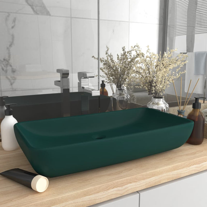 Load image into Gallery viewer, Vidaxl wastafel rechthoekig 71x38 cm keramiek mat donkergroen