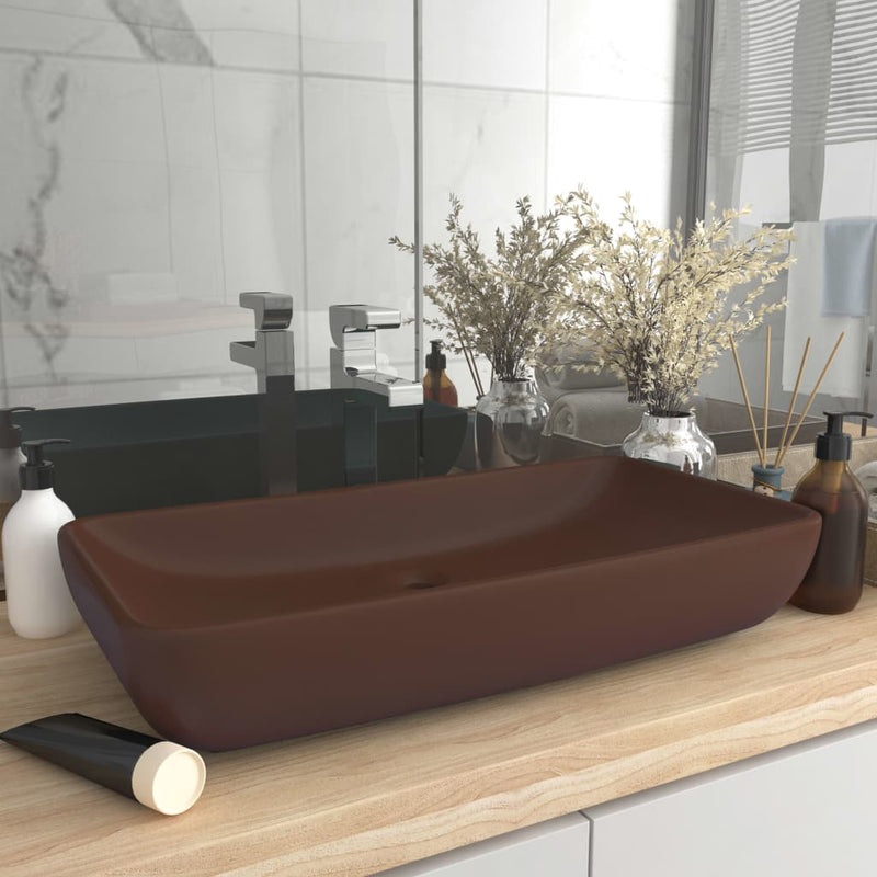 Load image into Gallery viewer, Vidaxl wastafel rechthoekig 71x38 cm keramiek mat donkerbruin