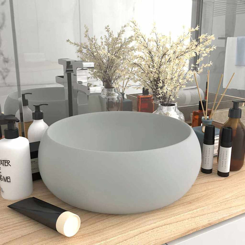 Load image into Gallery viewer, Vidaxl wastafel rond 40x15 cm keramiek mat lichtgrijs