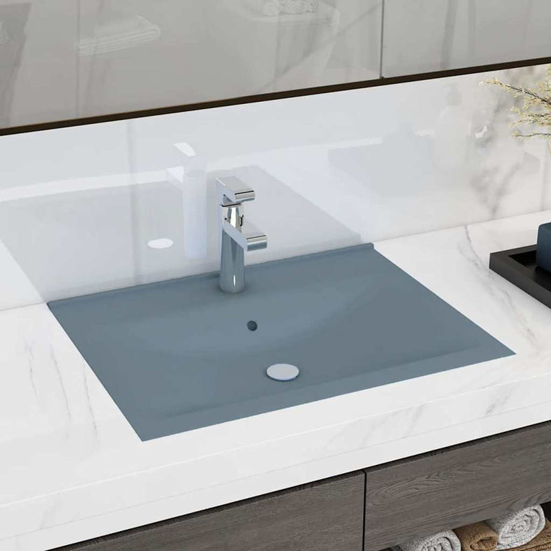 Load image into Gallery viewer, Vidaxl wastafel met kraangat 60x46 cm keramiek mat lichtblauw