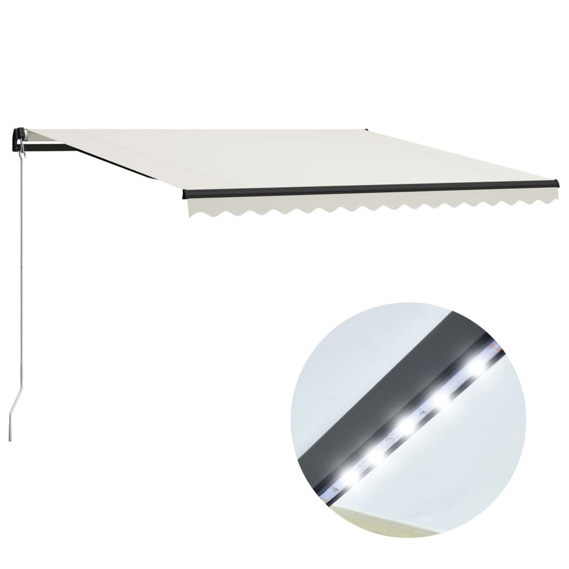 Load image into Gallery viewer, VidaXL Luifel handmatig uittrekbaar met LED 400x300 cm crème