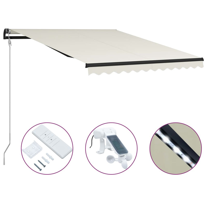 Load image into Gallery viewer, VidaXL Luifel uittrekbaar met windsensor en LED 300x250 cm crème
