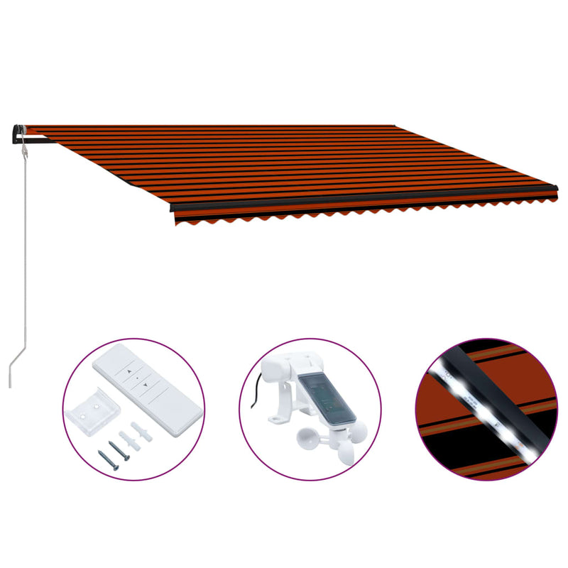 Load image into Gallery viewer, VidaXL Luifel uittrekbaar met windsensor LED 600x300 cm oranje bruin