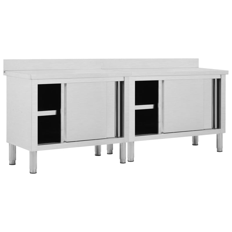Load image into Gallery viewer, VidaXL Werktafels met deuren 2 st 240x50x(95-97) cm roestvrij staal