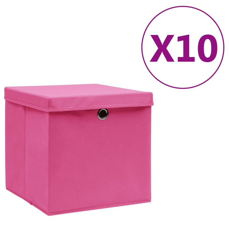 Load image into Gallery viewer, Vidaxl opbergboxen met deksel 10 st 28x28x28 cm roze