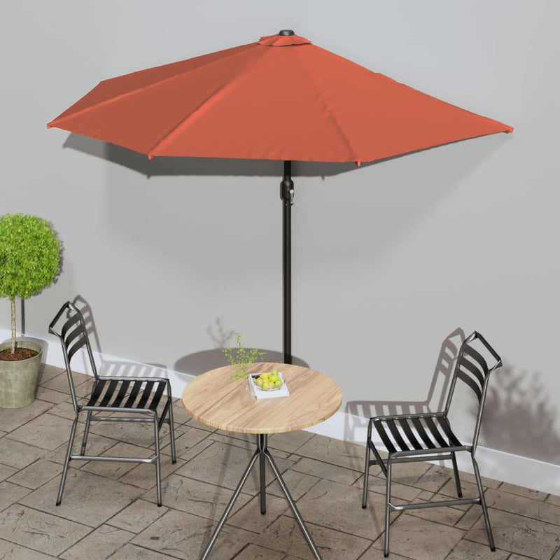 Afbeelding laden in galerijviewer, Vidaxl balkonparasol half met aluminium paal 270x144x222 cm terracotta
